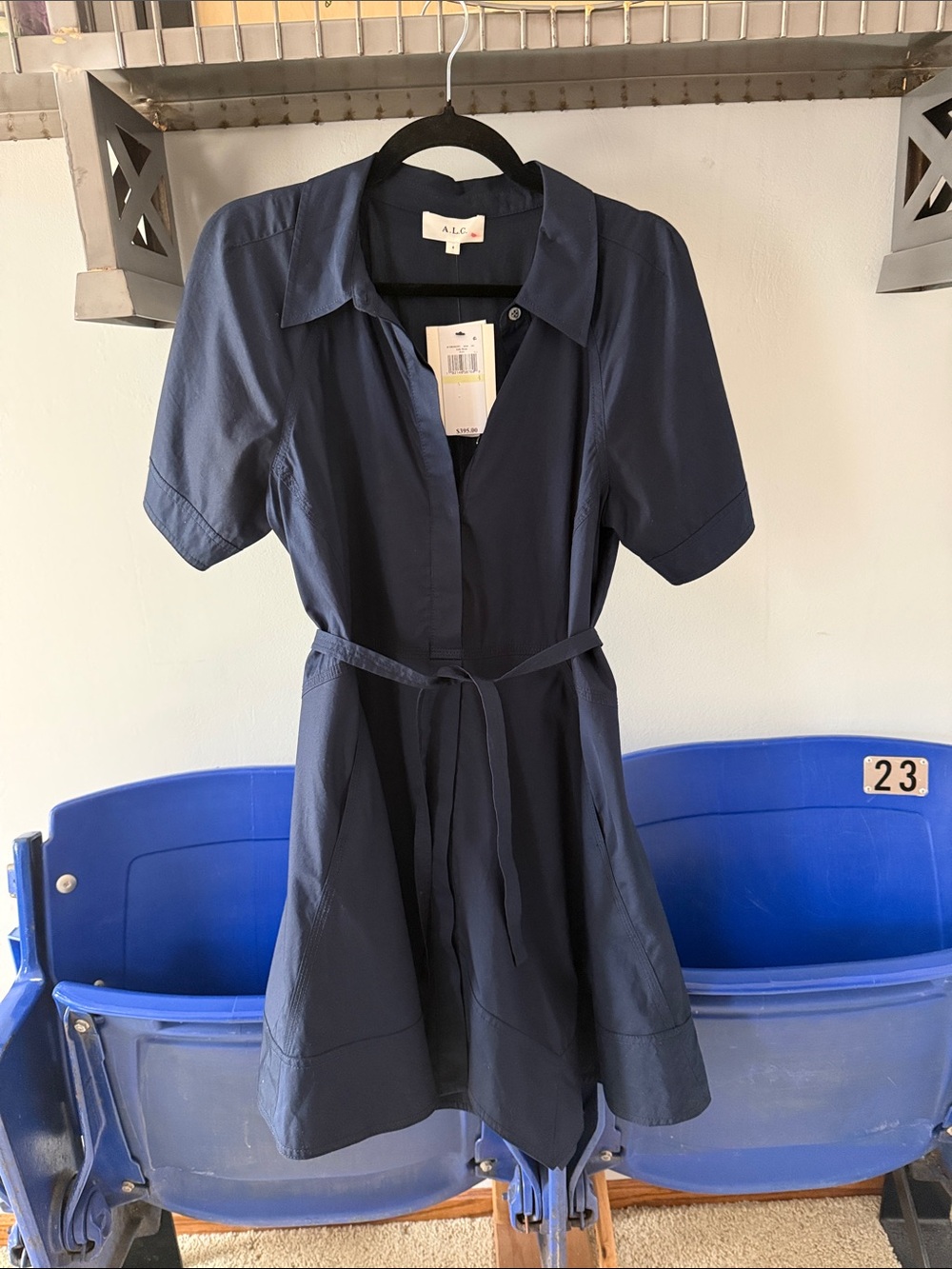 A.L.C. Navy Collared Short-Sleeve Asymmetric Mini Dress - Picture 8 of 8